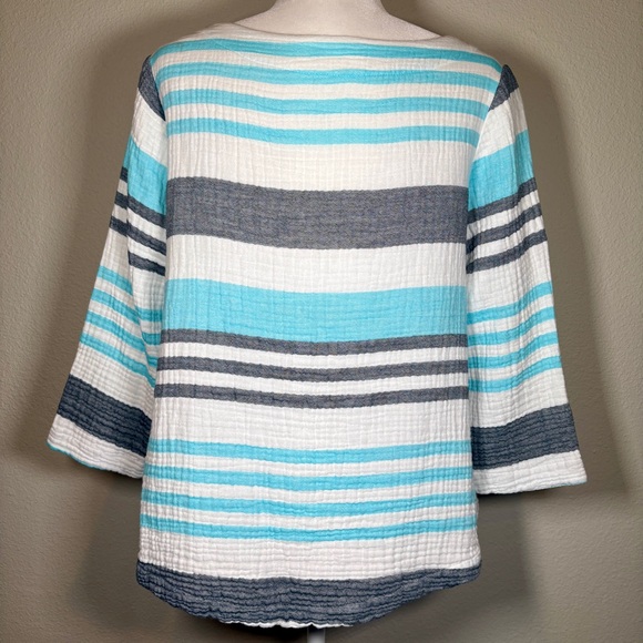 NWOT Habitat White Blue & Gray Striped Pullover Top Size Small - Picture 3 of 7